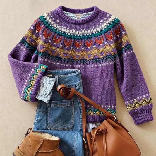 Ségolène | Pull Jacquard Nordique Violet