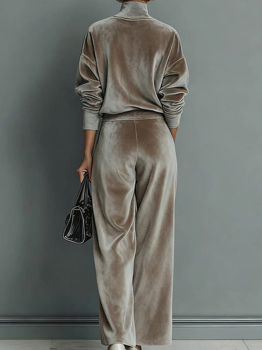 Odaline | Ensemble Velours Col Roulé Taupe