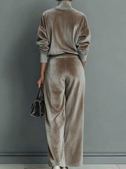 Odaline | Ensemble Velours Col Roulé Taupe