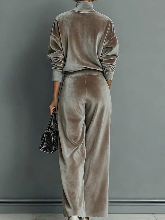 Odaline | Ensemble Velours Col Roulé Taupe