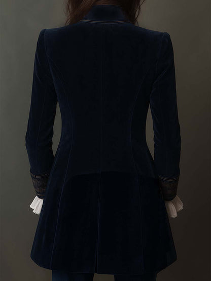 Athalie | Veste Longue Brodée Bleu Marine Vintage