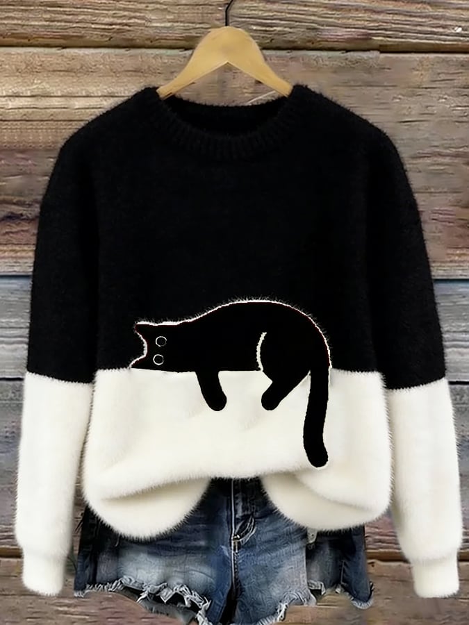 Félicie | Pull Oversize Élégant à Motif Chat