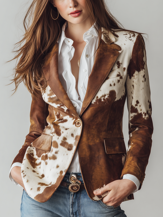 Agathine | Blazer Vintage Imprimé Vache Éco-Responsable