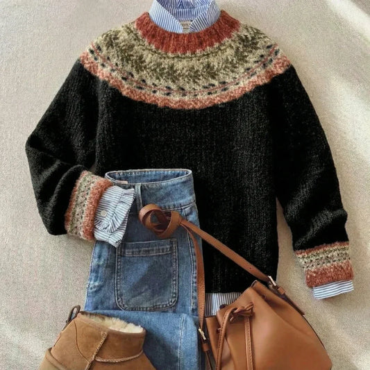 Ylvaine | Pull Jacquard Nordique Noir