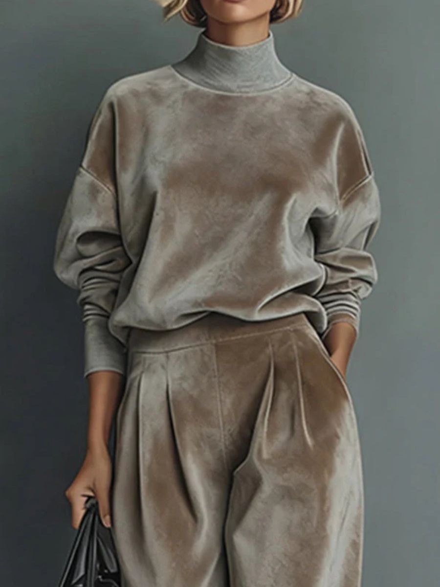 Odaline | Ensemble Velours Col Roulé Taupe