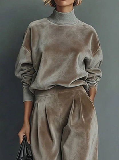 Odaline | Ensemble Velours Col Roulé Taupe