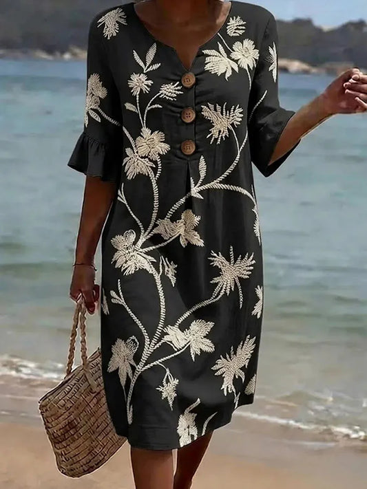 Robe Fleurie Légère de Jour – Noir – Zenith Moda