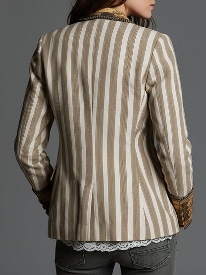 Suzeline | Blazer Bohème Rayé à Col Imprimé