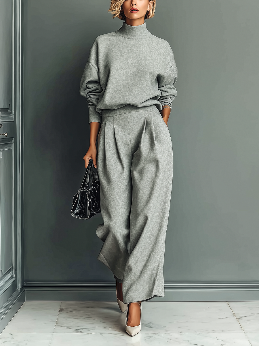 Gratienne | Ensemble Sweat Gris et Pantalon Large