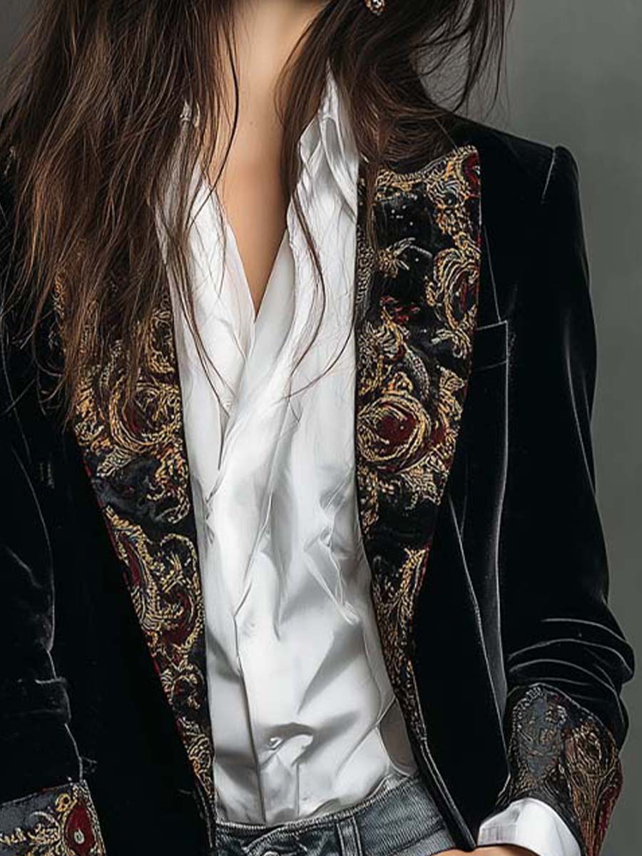 Léoncie | Blazer Cintré Imprimé Baroque Noir