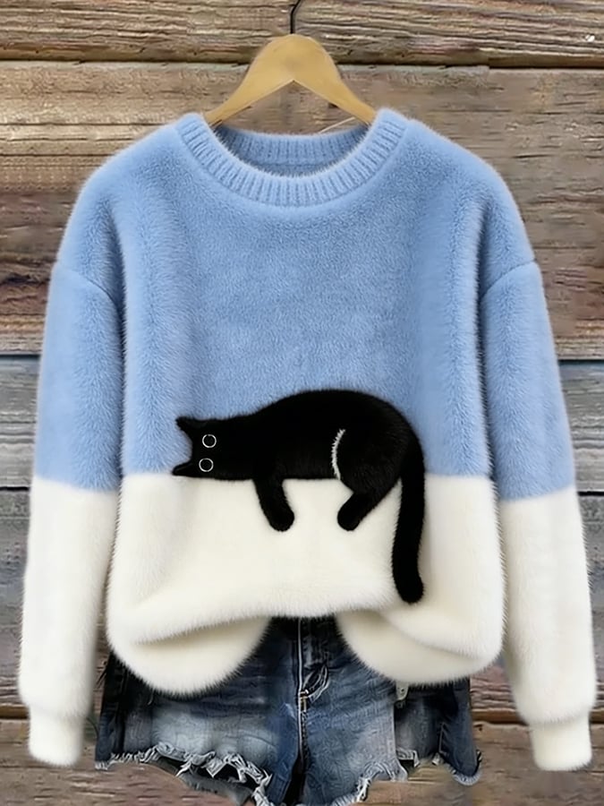 Félicie | Pull Oversize Élégant à Motif Chat
