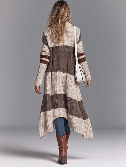 Cardigan Long Zippé Vintage à Col Châle – Beige