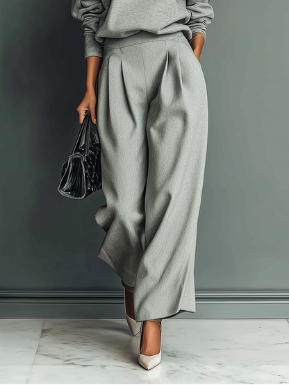 Gratienne | Ensemble Sweat Gris et Pantalon Large