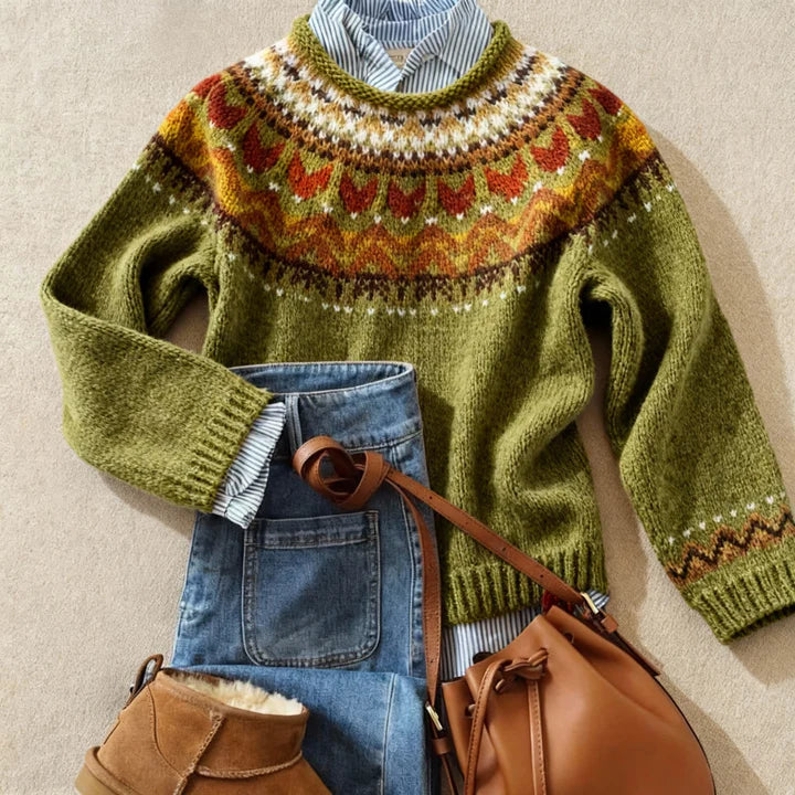 Astrée | Pull Jacquard Nordique Olive