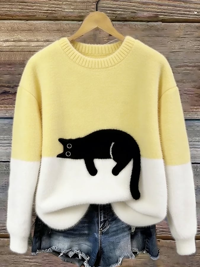 Félicie | Pull Oversize Élégant à Motif Chat