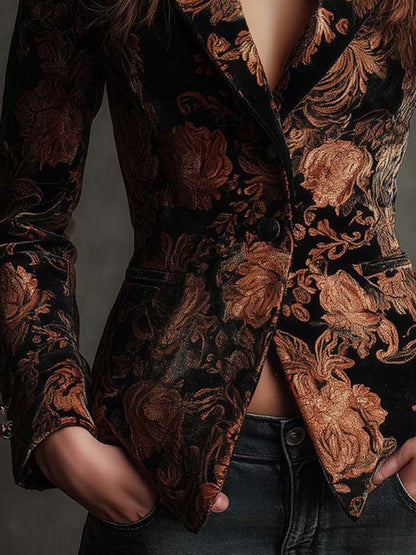 Bertaude | Blazer Cintré Imprimé Floral Noir et Bronze