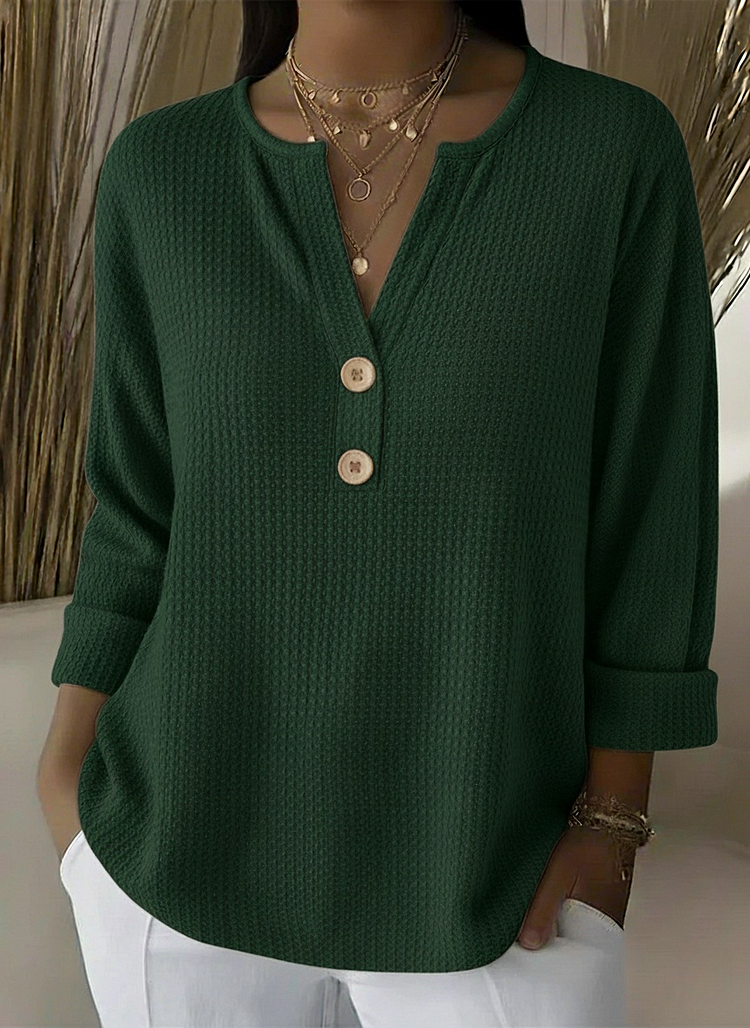 Lucienne | T-shirt Henley Gaufrée avec Boutons