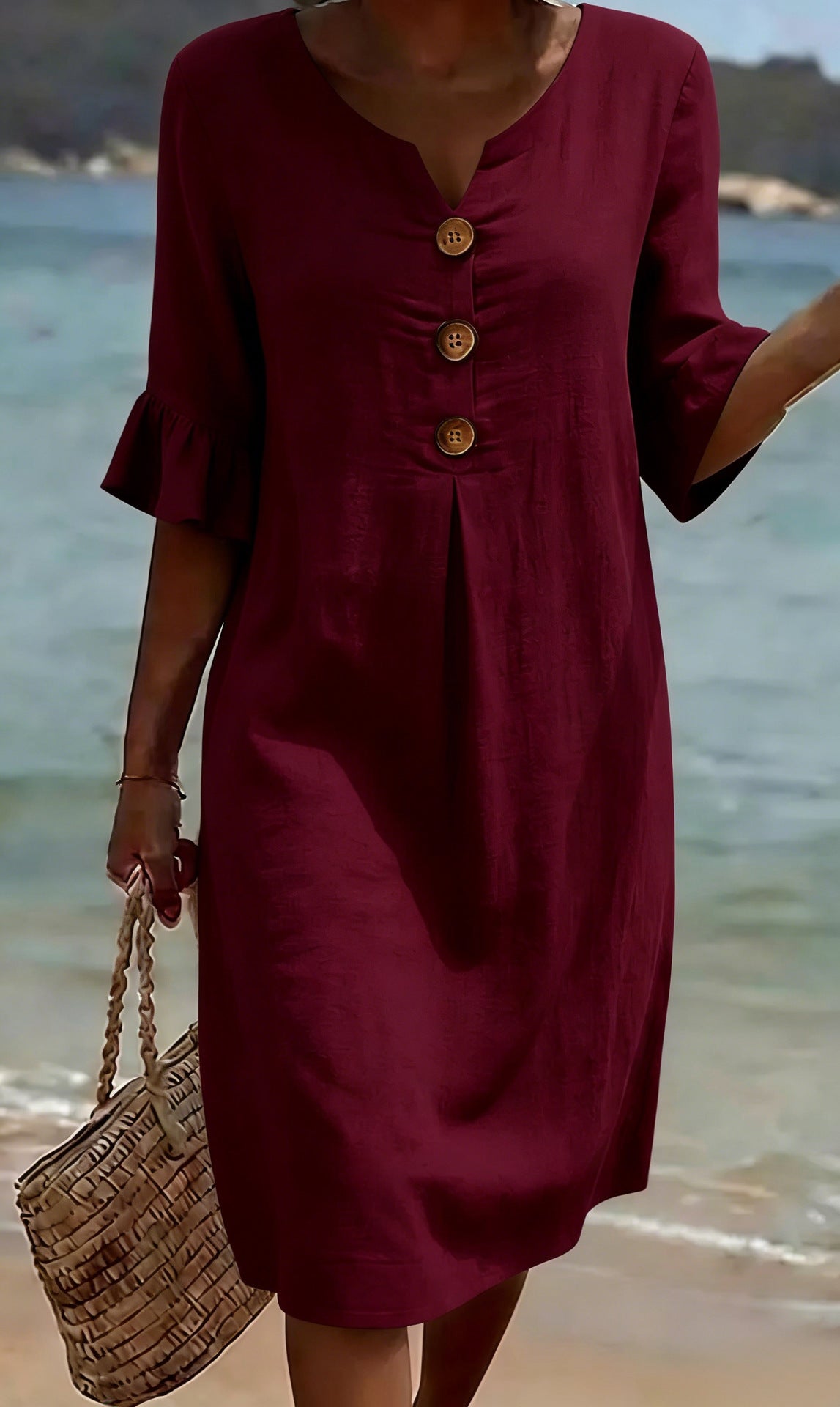 Robe Fleurie Boutonnée – Bordeaux – Zenith Moda