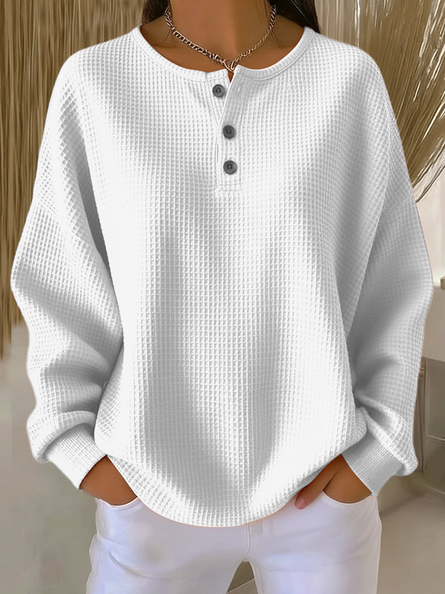 Michèle | Sweat-shirt Henley Gaufrée