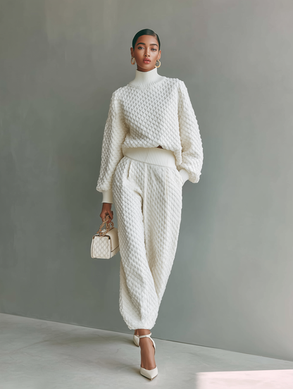 Alice | Ensemble en Maille Haut Blanc et Pantalon Large