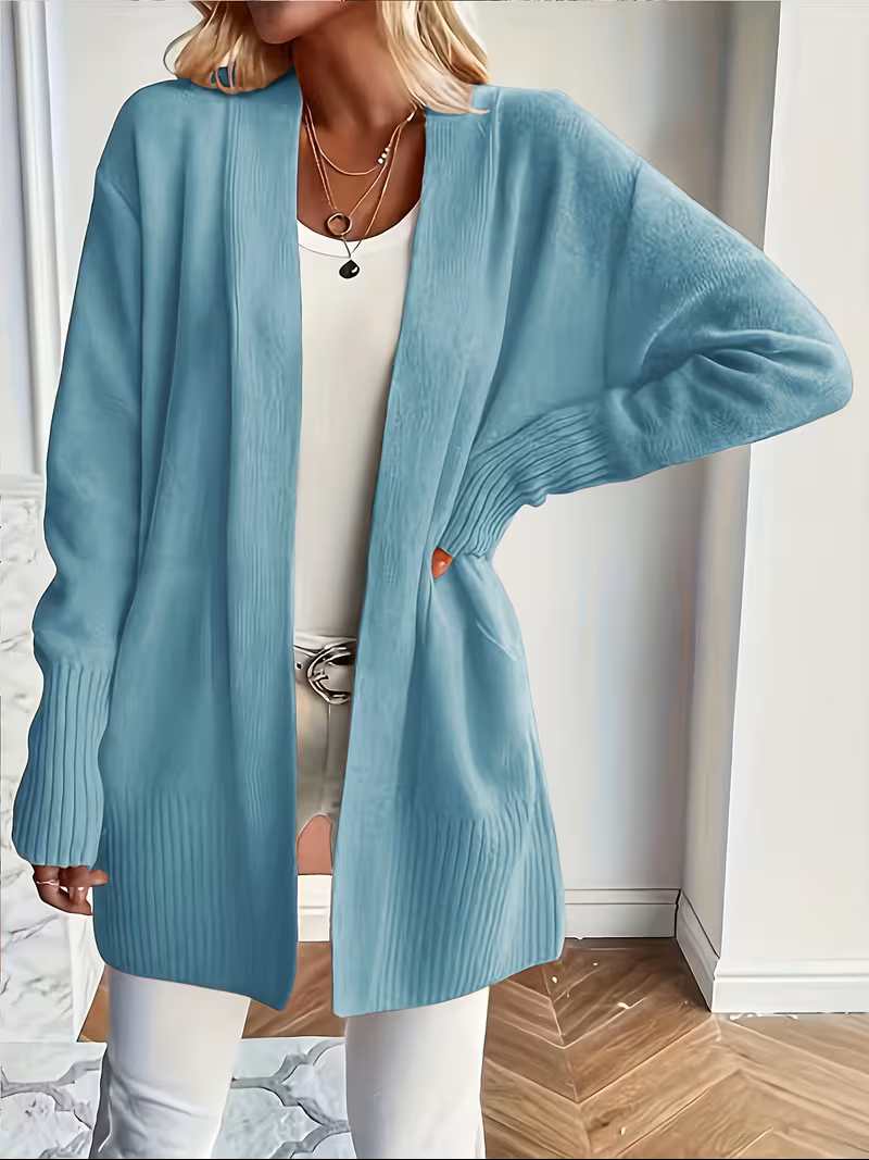 Yseult | Gilet Ouvert en Maille Côtelée à Poches