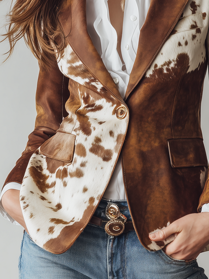 Agathine | Blazer Vintage Imprimé Vache Éco-Responsable