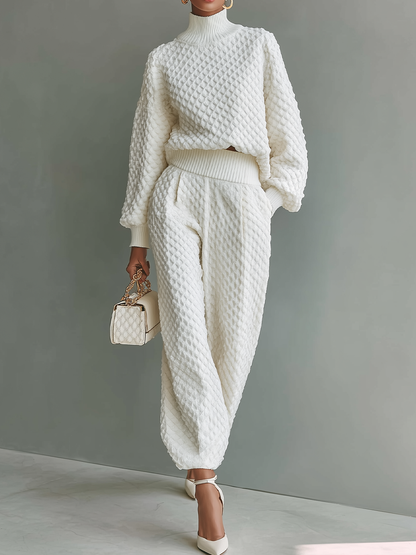 Alice | Ensemble en Maille Haut Blanc et Pantalon Large