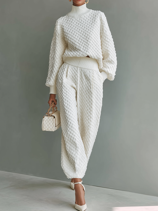 Alice | Ensemble en Maille Haut Blanc et Pantalon Large