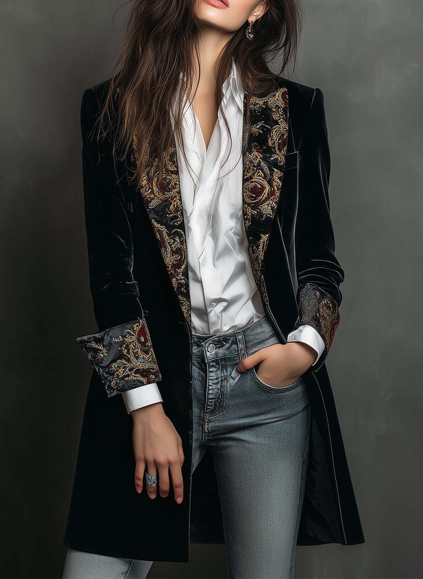 Léoncie | Blazer Cintré Imprimé Baroque Noir