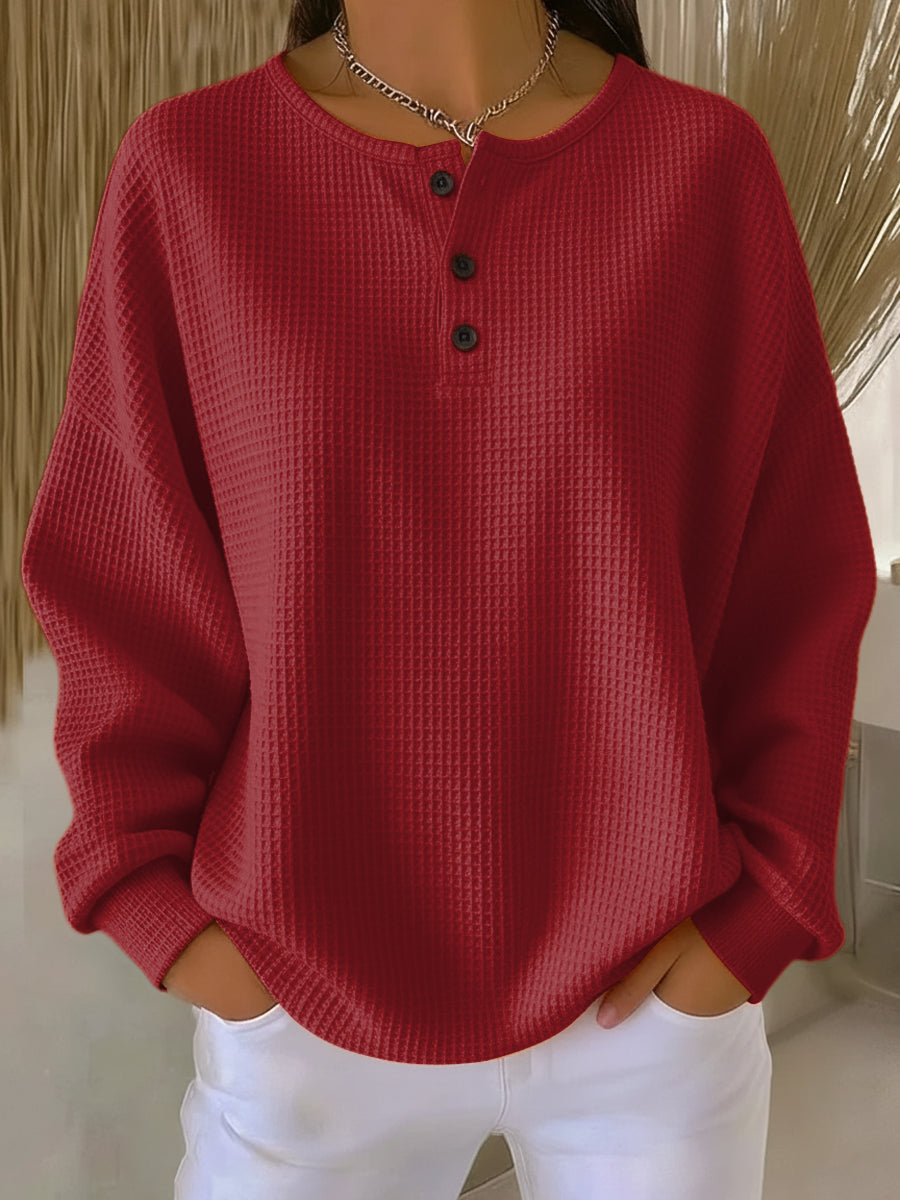 Michèle | Sweat-shirt Henley Gaufrée