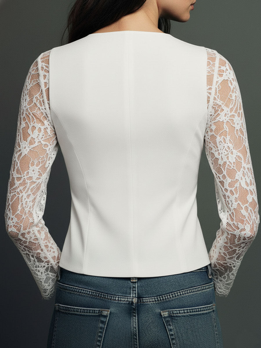 Naoline | Haut Blazer Noir à Manches Semi-Transparentes