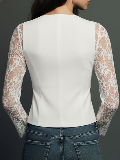 Naoline | Haut Blazer Noir à Manches Semi-Transparentes