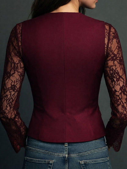 Naoline | Haut Blazer Noir à Manches Semi-Transparentes