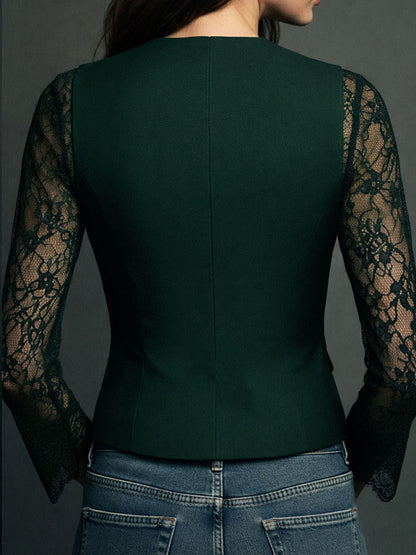 Naoline | Haut Blazer Noir à Manches Semi-Transparentes