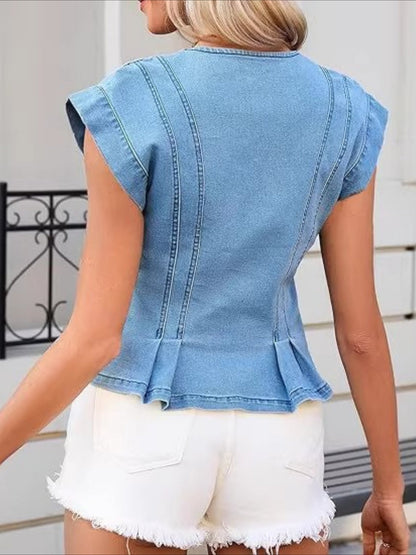 Top Daphné en Denim Col V