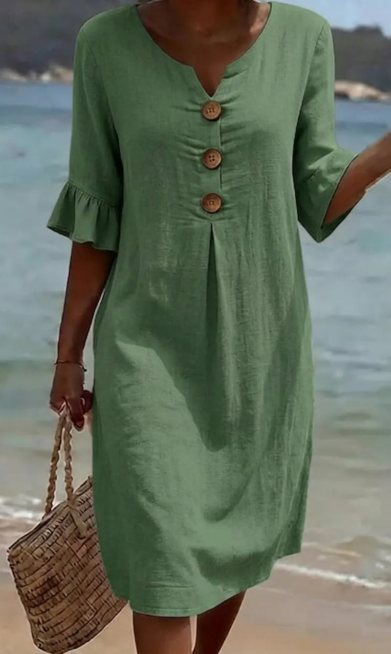 Robe Chemise Fleurie – Vert – Zenith Moda