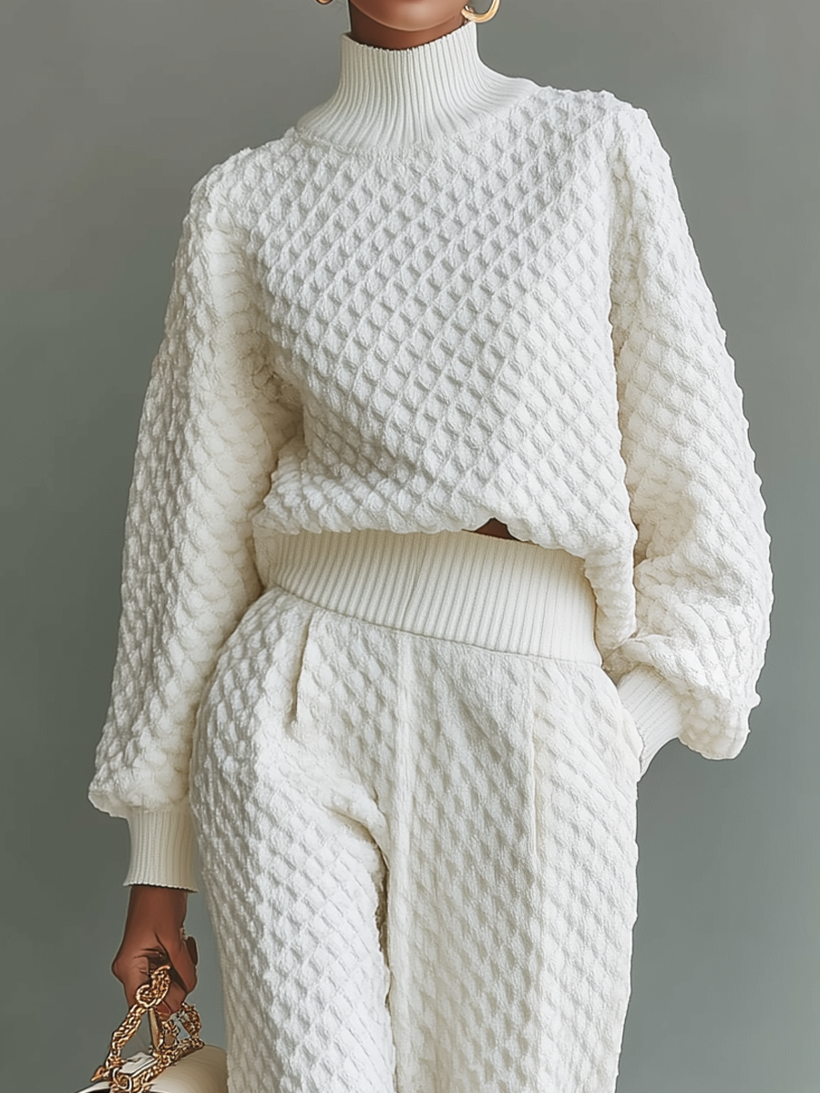 Alice | Ensemble en Maille Haut Blanc et Pantalon Large