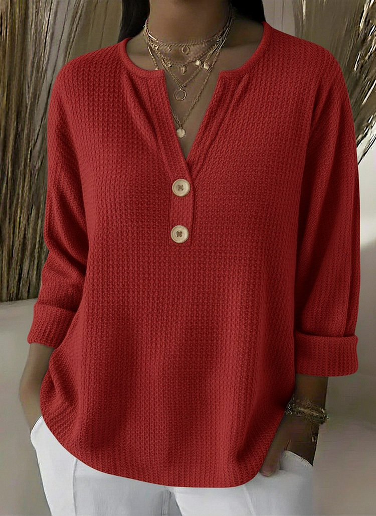 Lucienne | T-shirt Henley Gaufrée avec Boutons