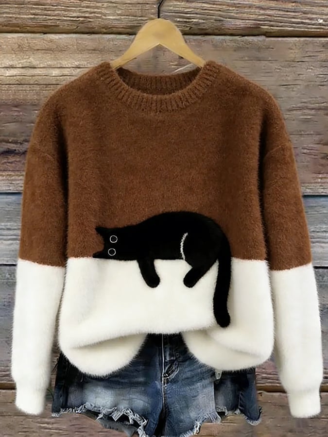 Félicie | Pull Oversize Élégant à Motif Chat
