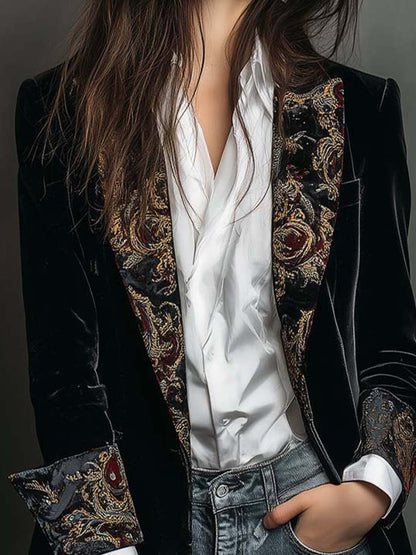 Léoncie | Blazer Cintré Imprimé Baroque Noir