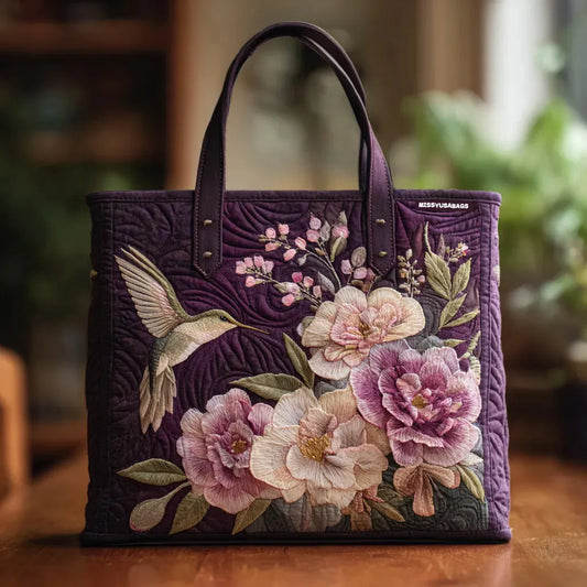 Sac Tote Matelassé – Colibri et Orchidées