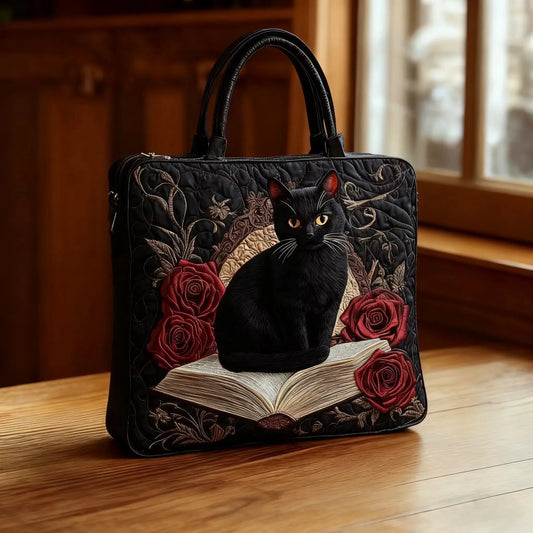 Sac Tote Matelassé – Chat Noir & Livres