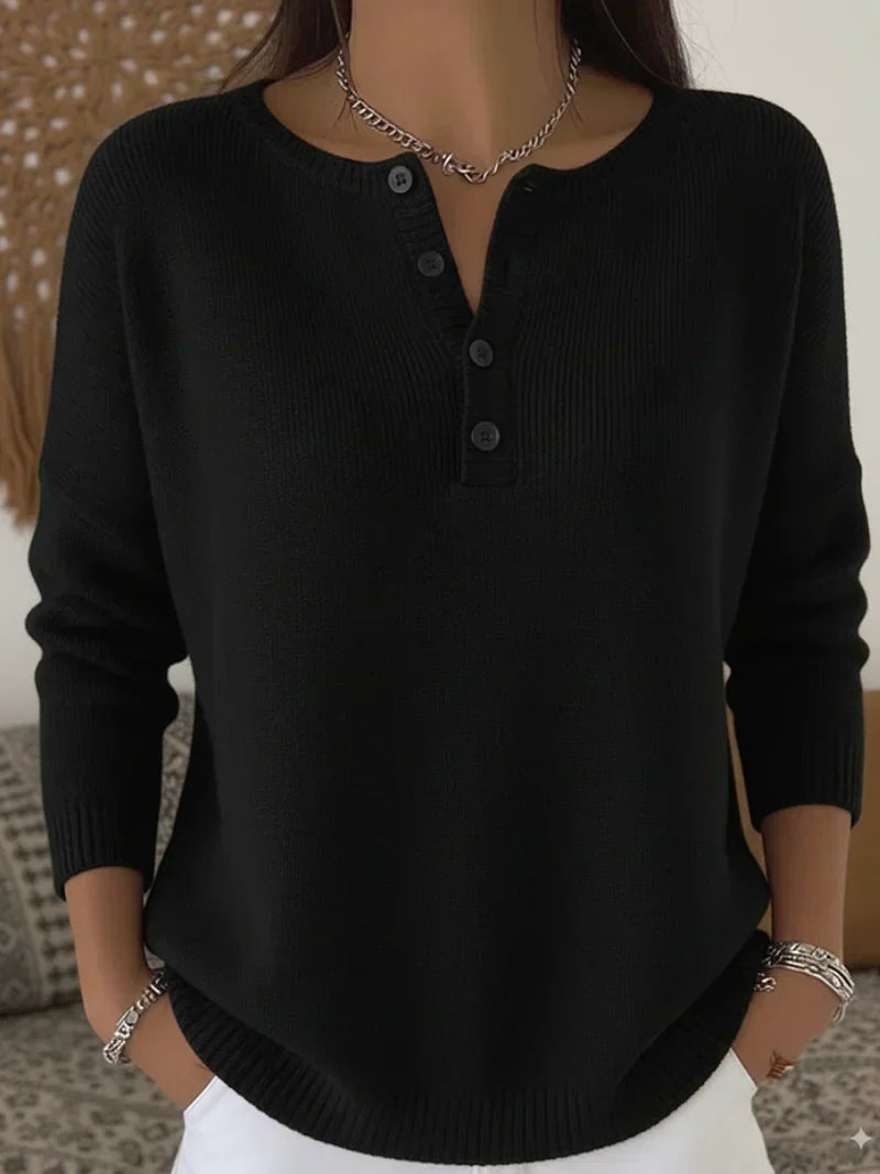 Hélène | Pull en Maille avec Boutons Henley