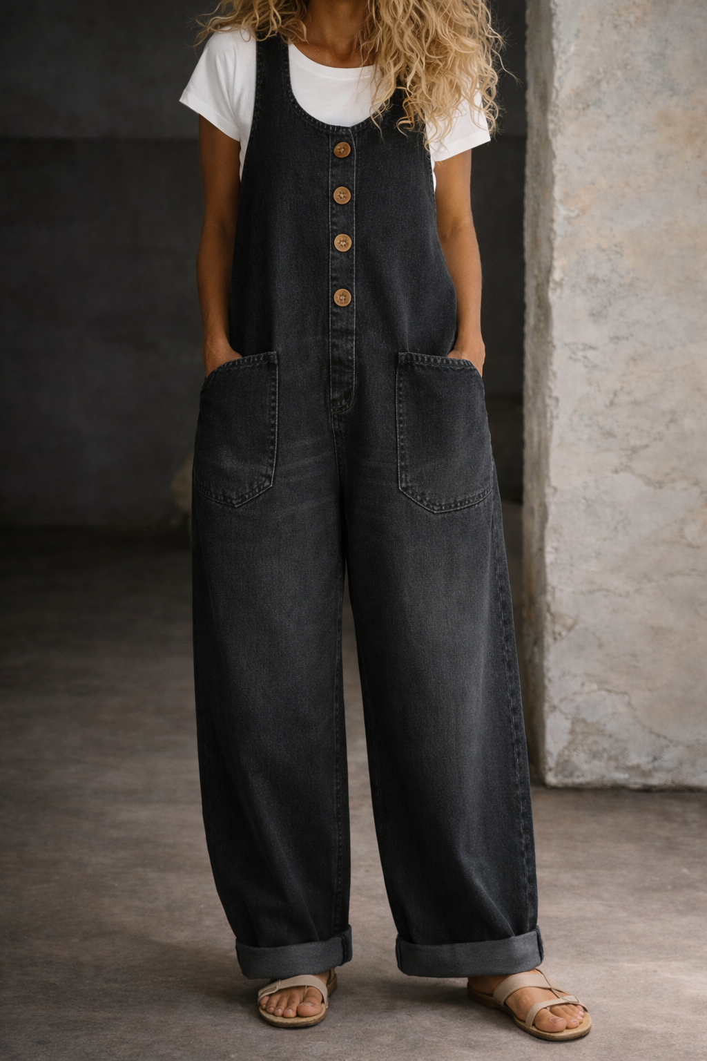 Salopette Jeanne en Denim Coton Délavé Vintage