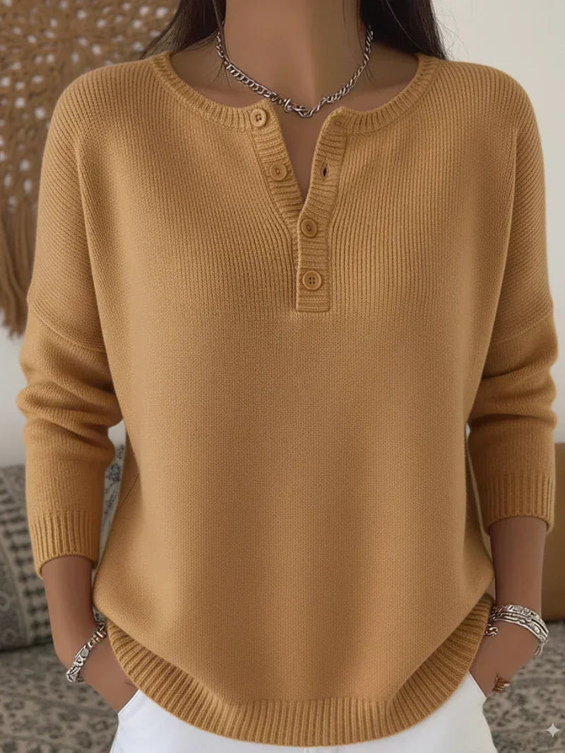 Hélène | Pull en Maille avec Boutons Henley