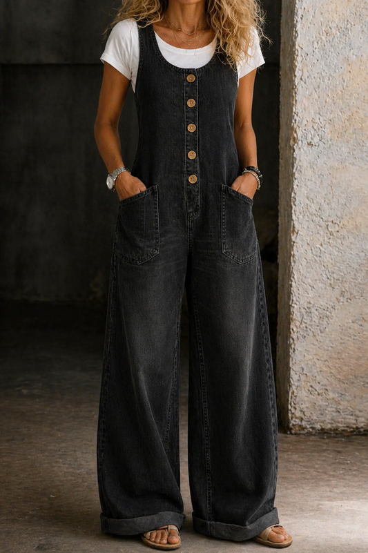 Salopette Jeanne en Denim Coton Délavé Vintage