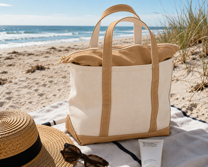 Cabas de Plage en Toile – Sac à Zip pour Femme