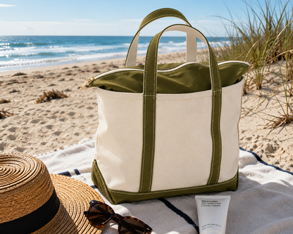 Cabas de Plage en Toile – Sac à Zip pour Femme