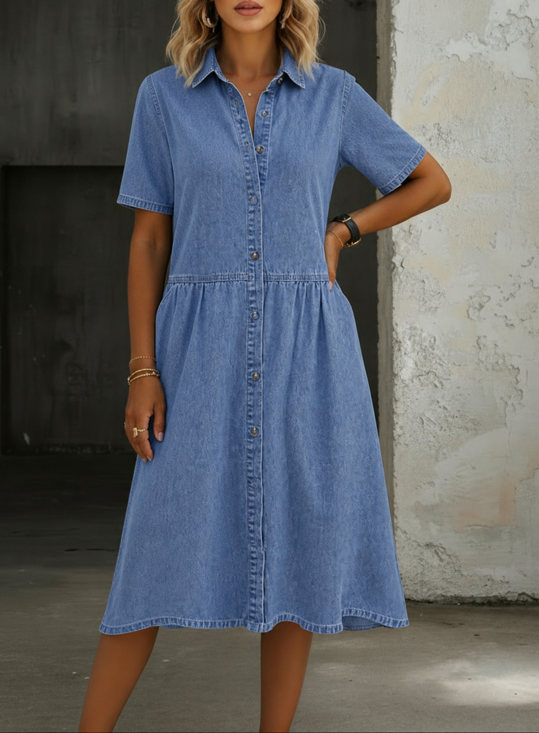 Robe Apolline en Jean à Manches Courtes