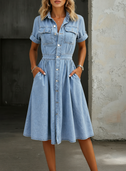 Robe Ambre en Jean à Manches Courtes